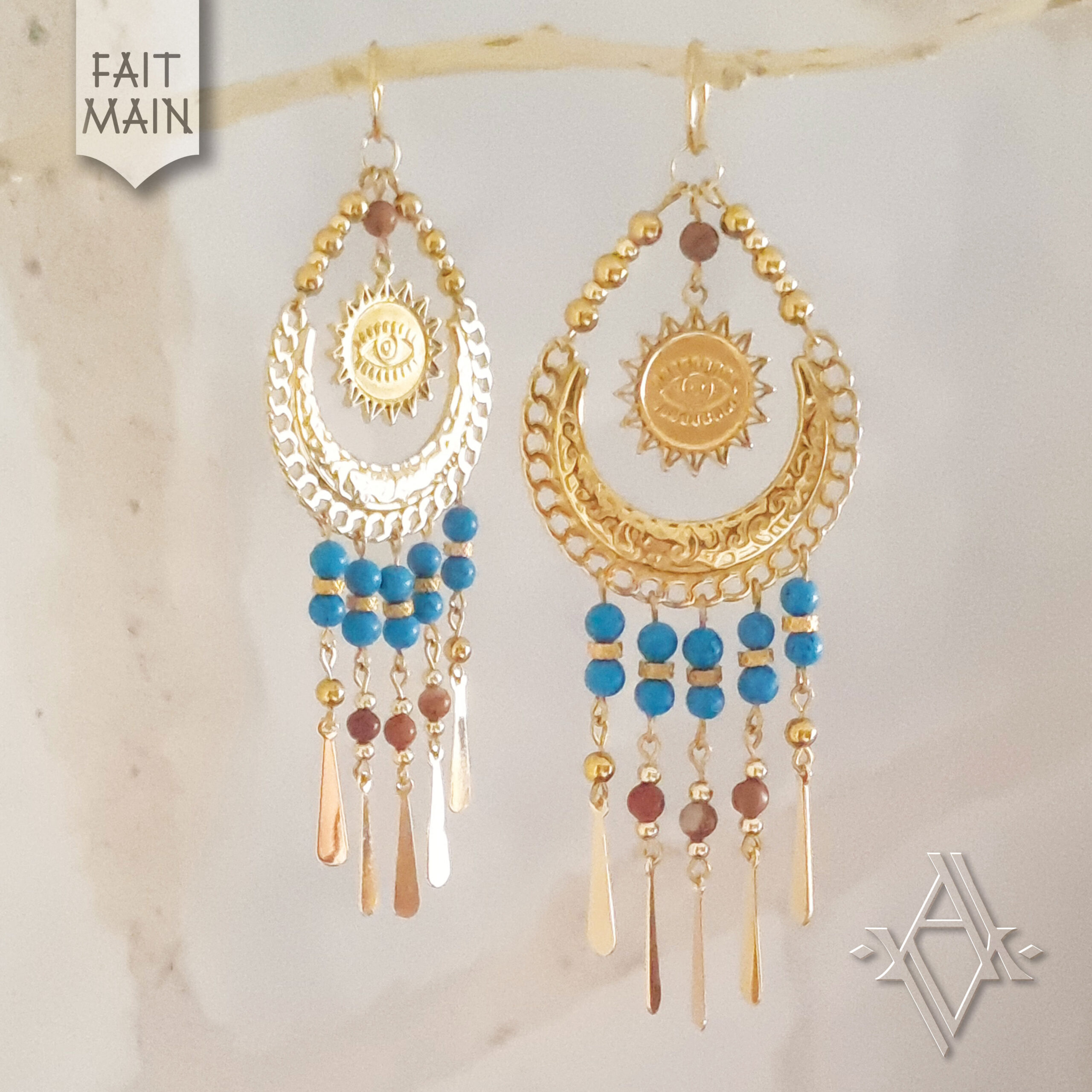 boucle d'oreille bohème pierres naturelles artefact de vala