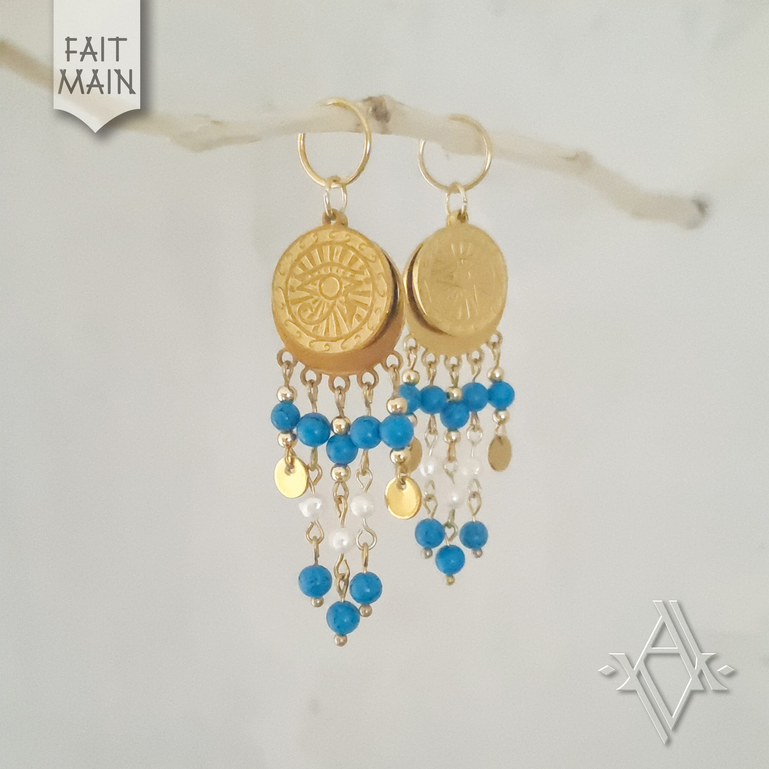 boucle d'oreille Égypte pierres naturelles acier inoxydable artefact de vala