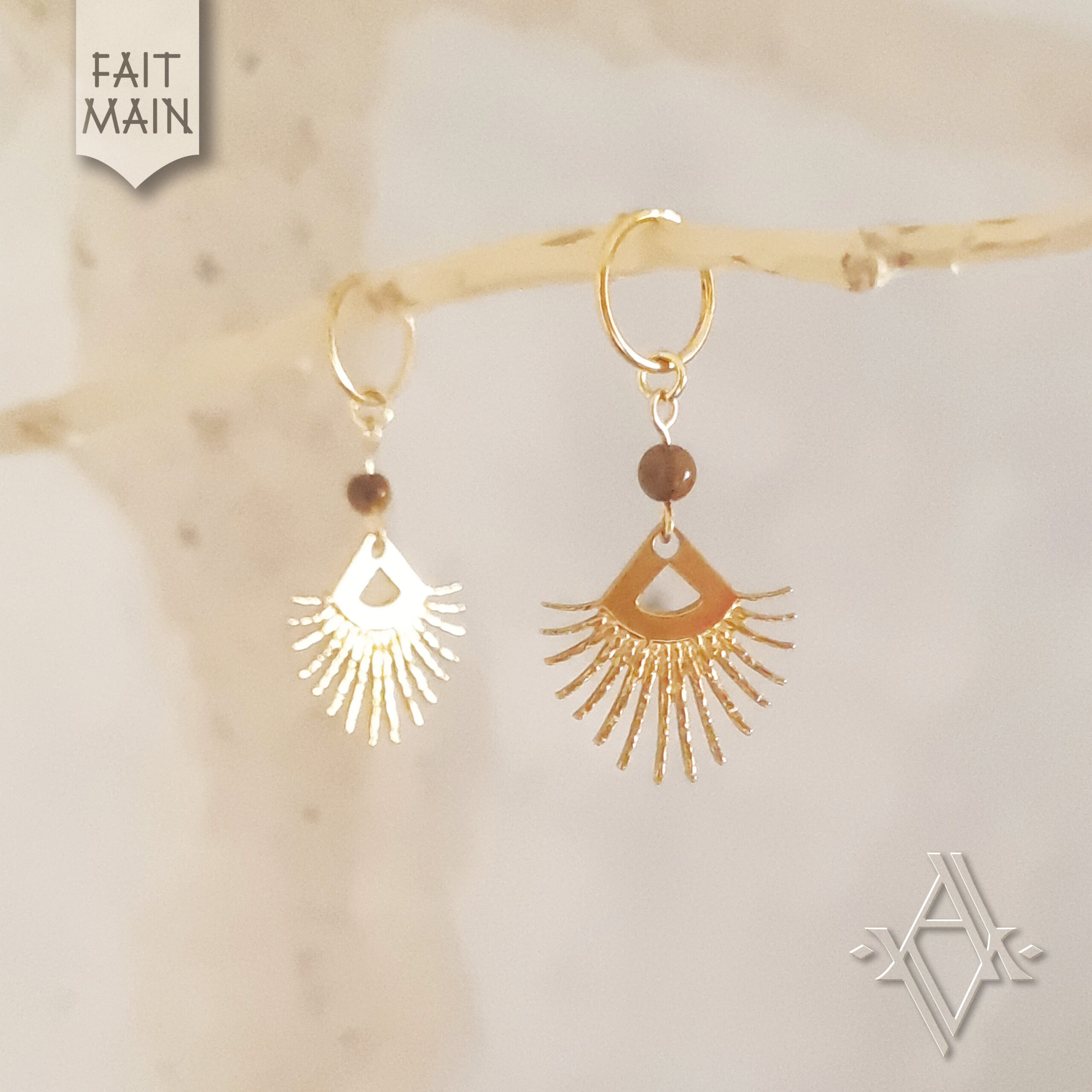 boucles d'oreilles inti acier inoxydable pierre semi précieuse artefact de vala