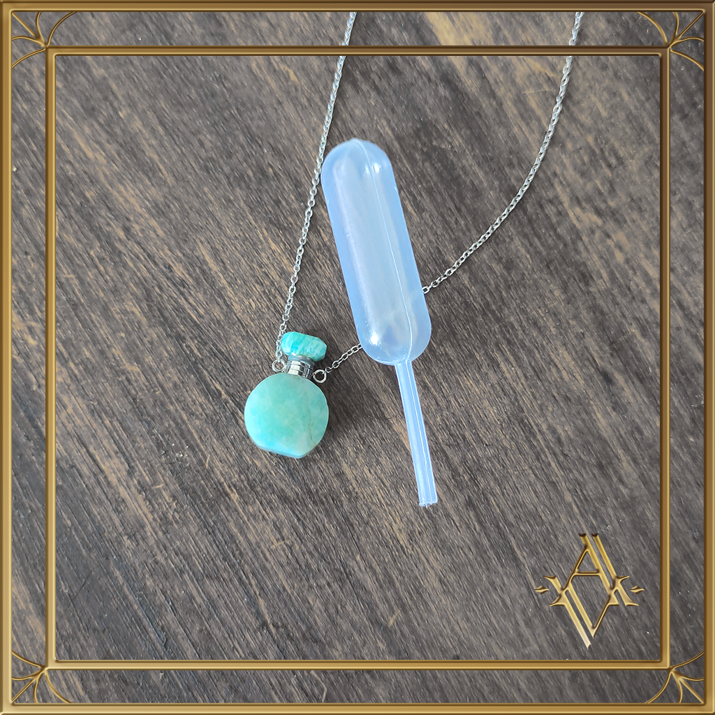 Collier flacon amazonite acier inoxydable artefact de vala