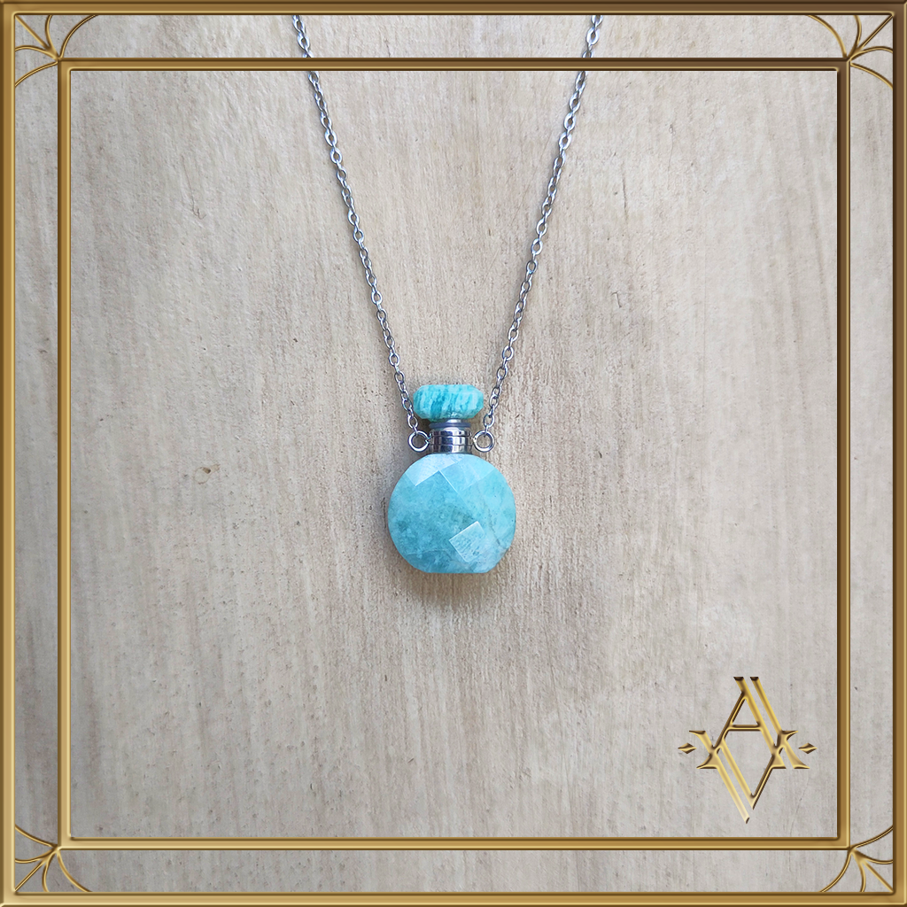 Collier flacon amazonite acier inoxydable artefact de vala