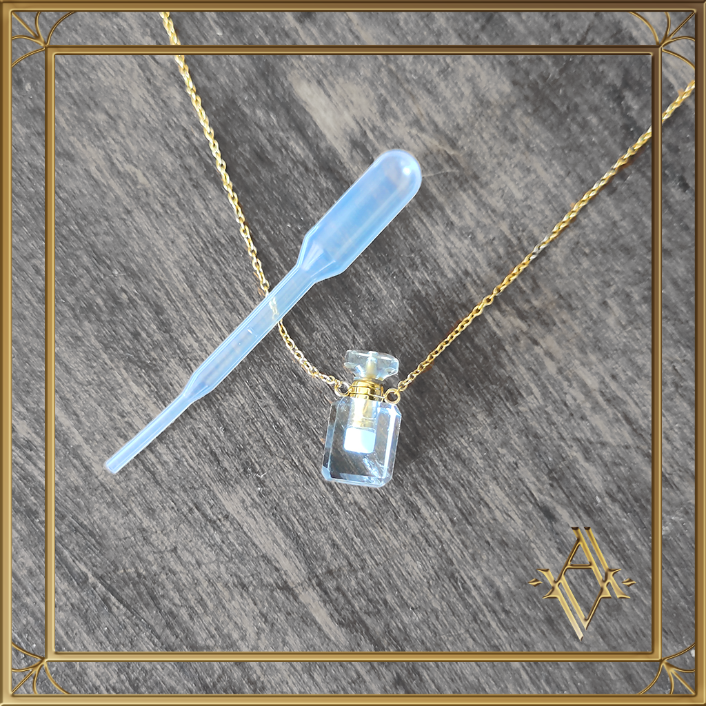 Collier flacon cristal de roche acier inoxydable artefact de vala