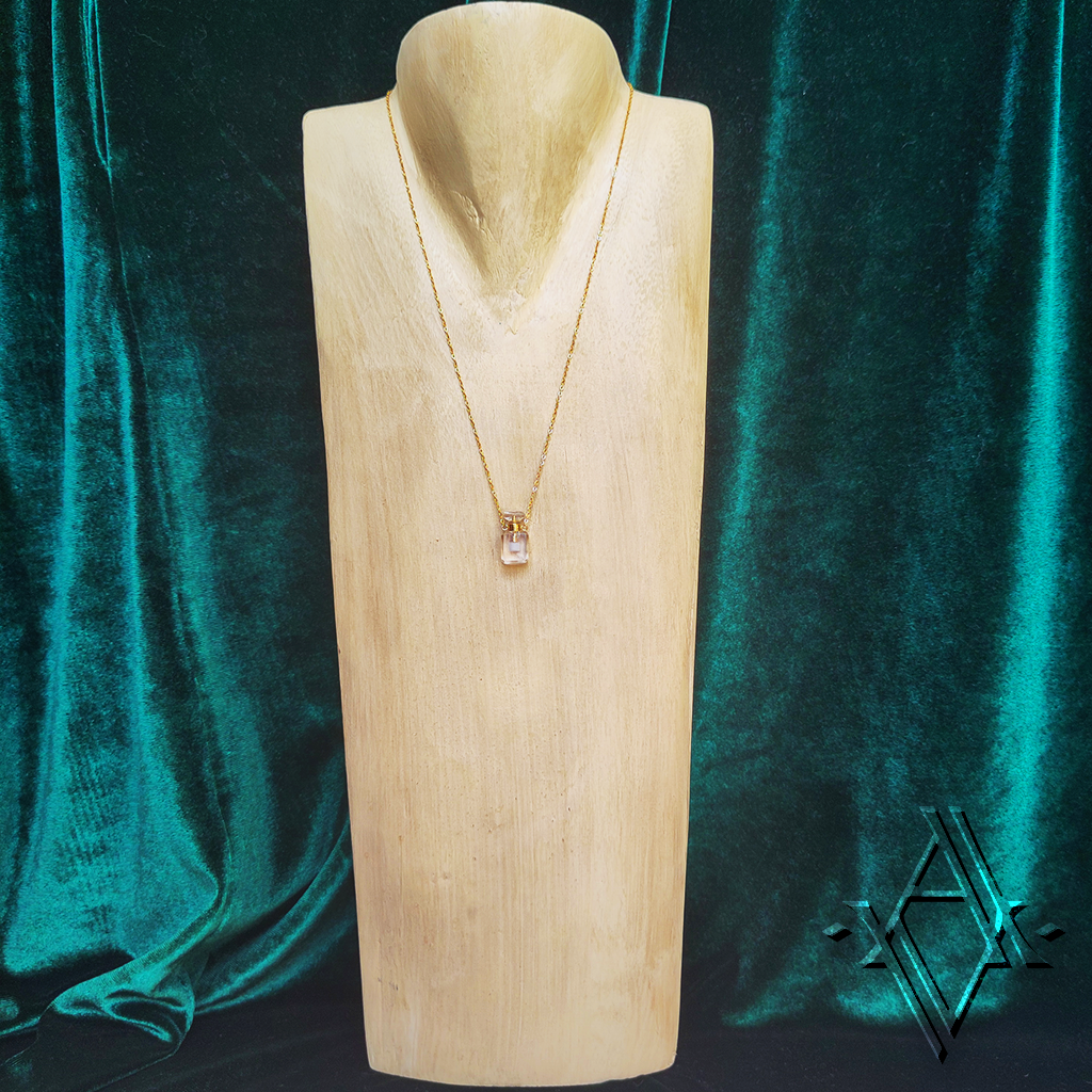 Collier flacon cristal de roche acier inoxydable artefact de vala