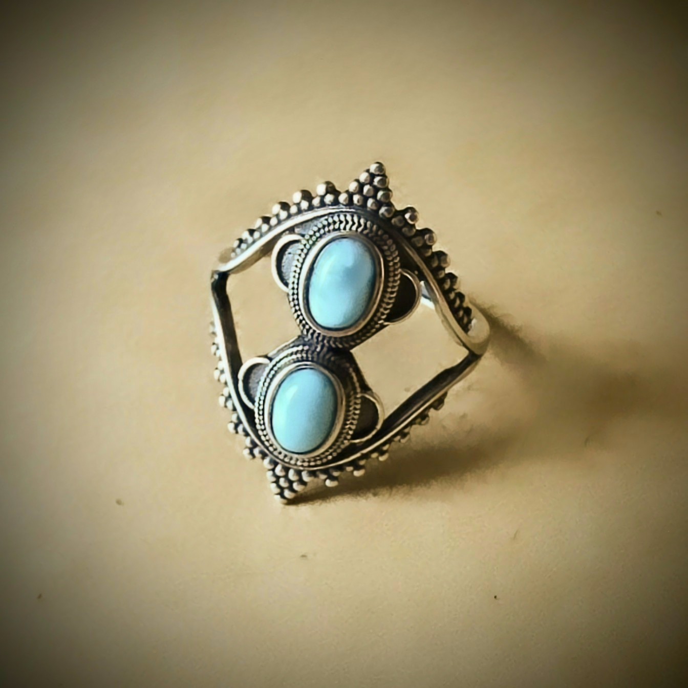 Bague argent 925 larimar double reglable artefact de vala