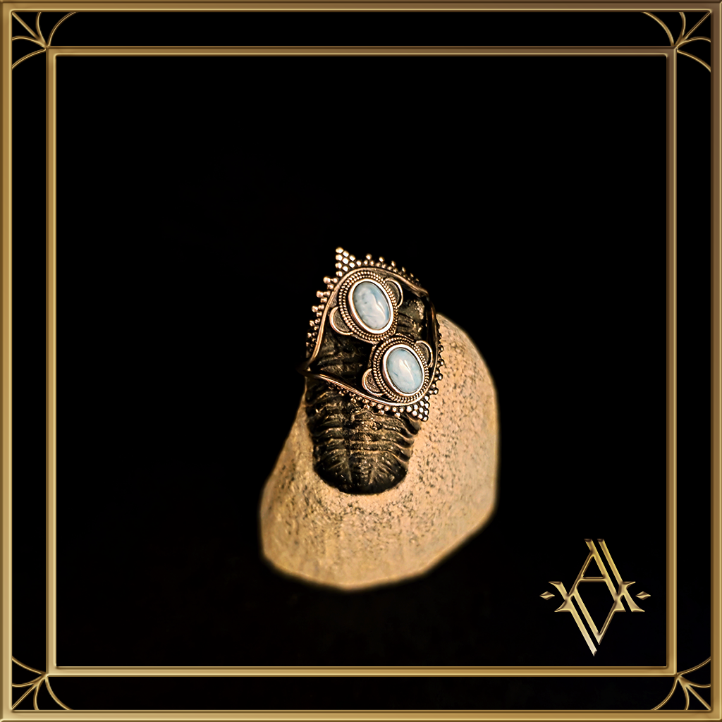 Bague argent 925 larimar double reglable artefact de vala