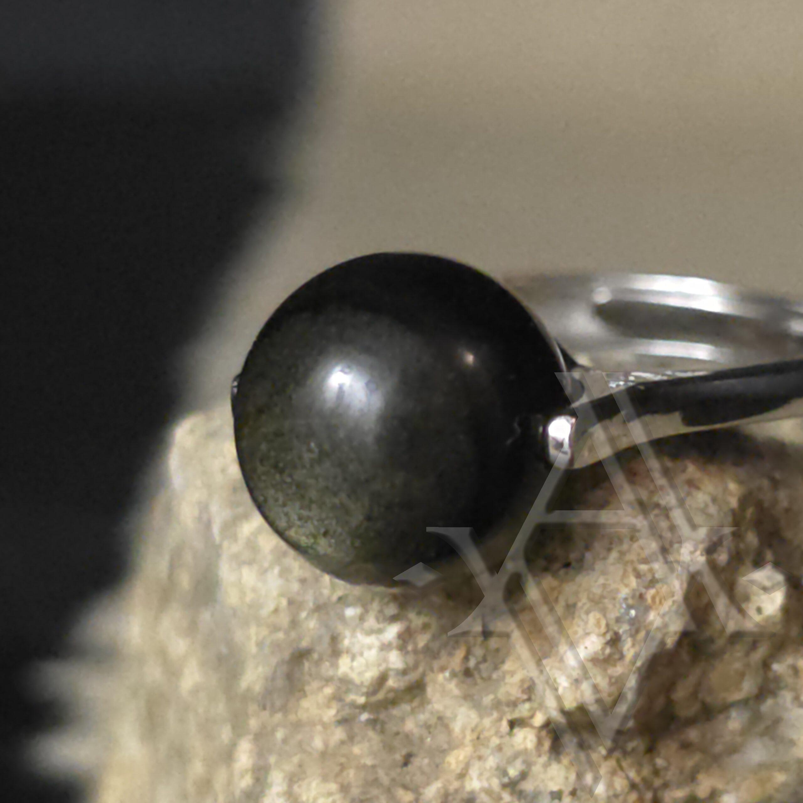 Bague argent 925 obsidienne doré anti-stress reglable artefact de vala