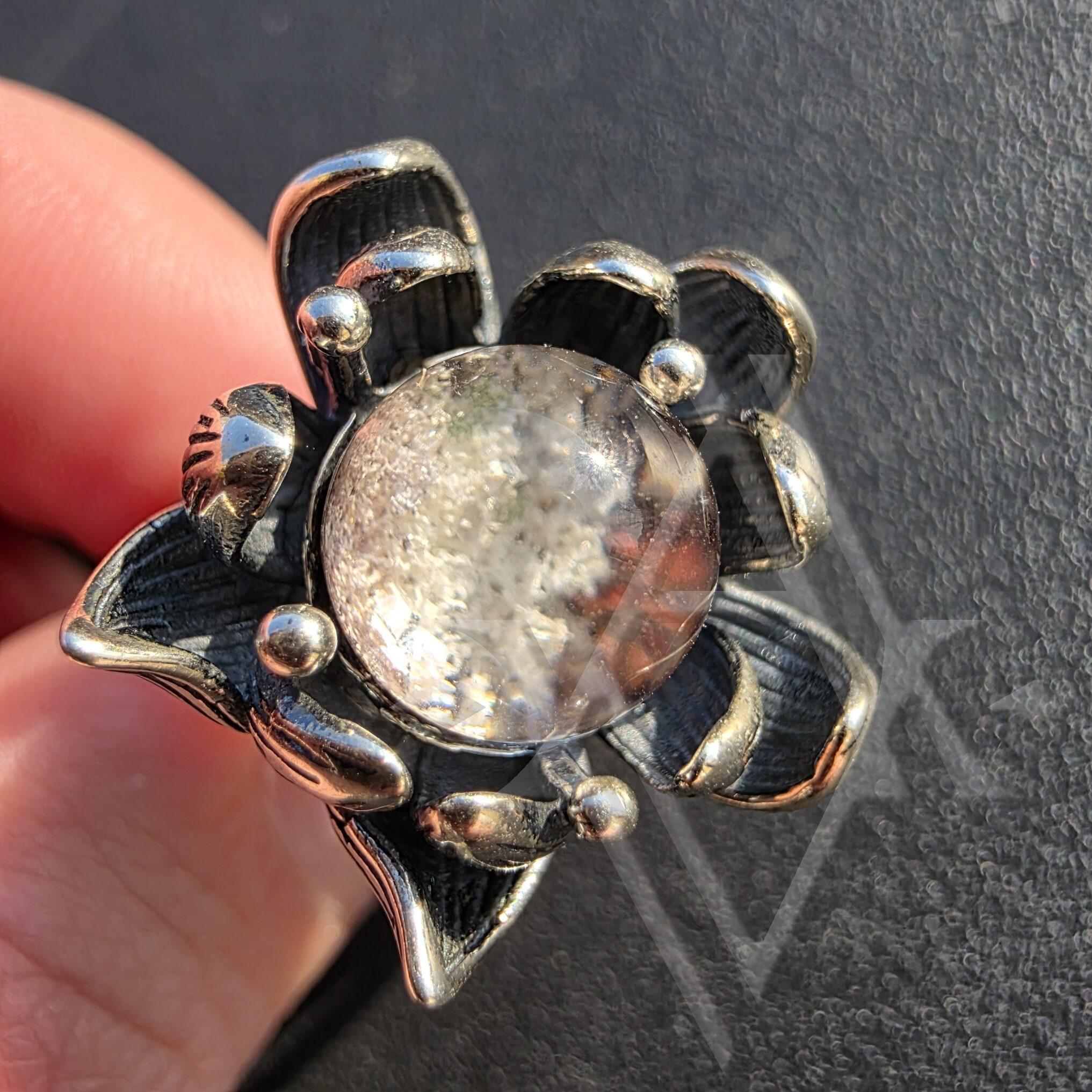 Bague argent 925 quartz a inclusions reglable artefact de vala