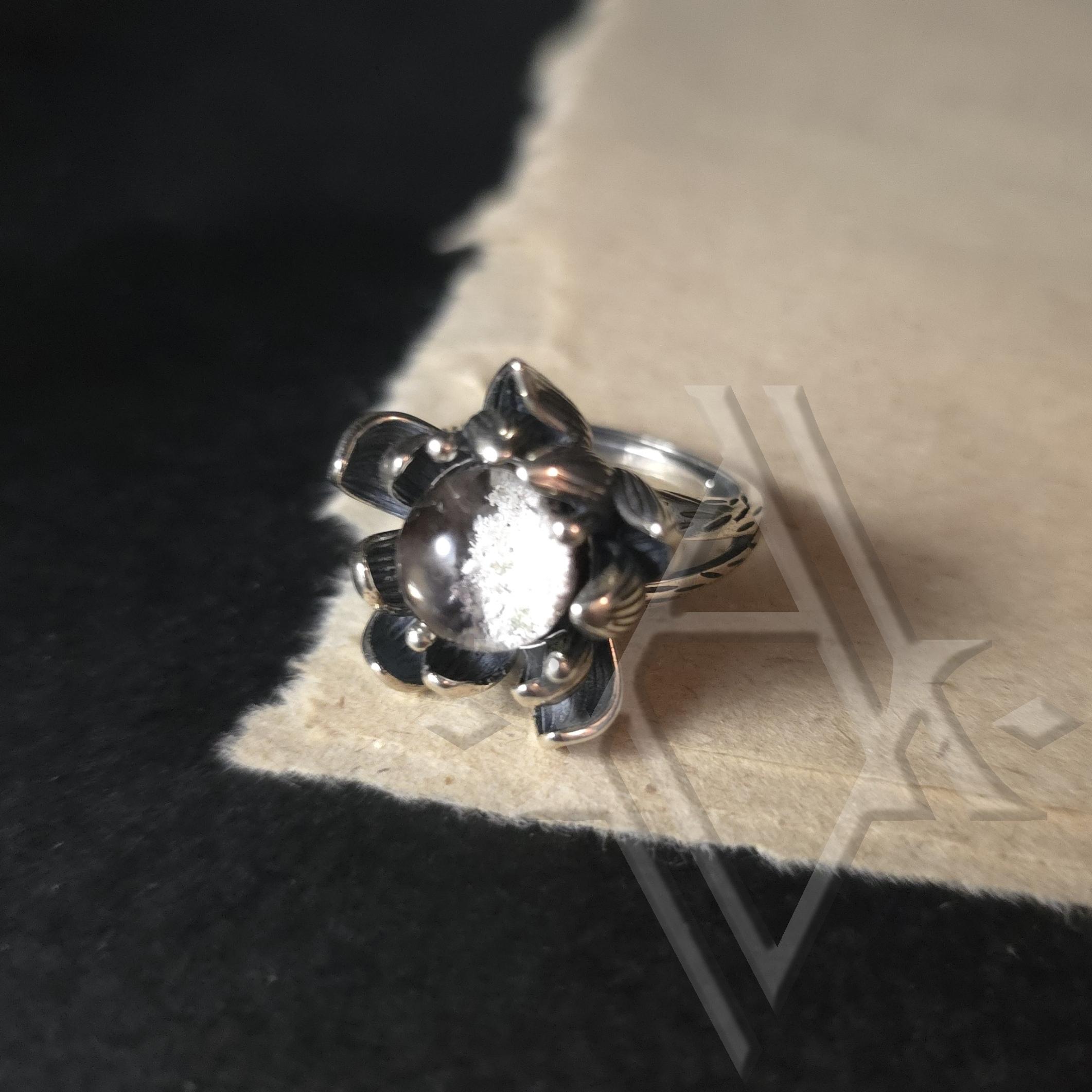 Bague argent 925 quartz a inclusions reglable artefact de vala