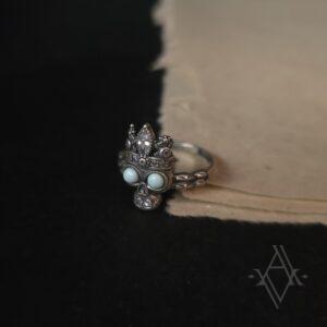 Bague argent 925 turquoise forme crâne reglable artefact de vala
