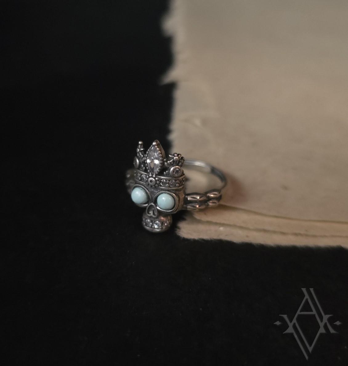 Bague argent 925 turquoise forme crâne reglable artefact de vala