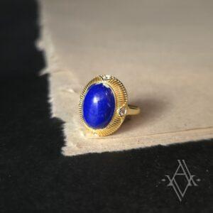 Bague argent 925 doré lapiz lazuli reglable artefact de vala