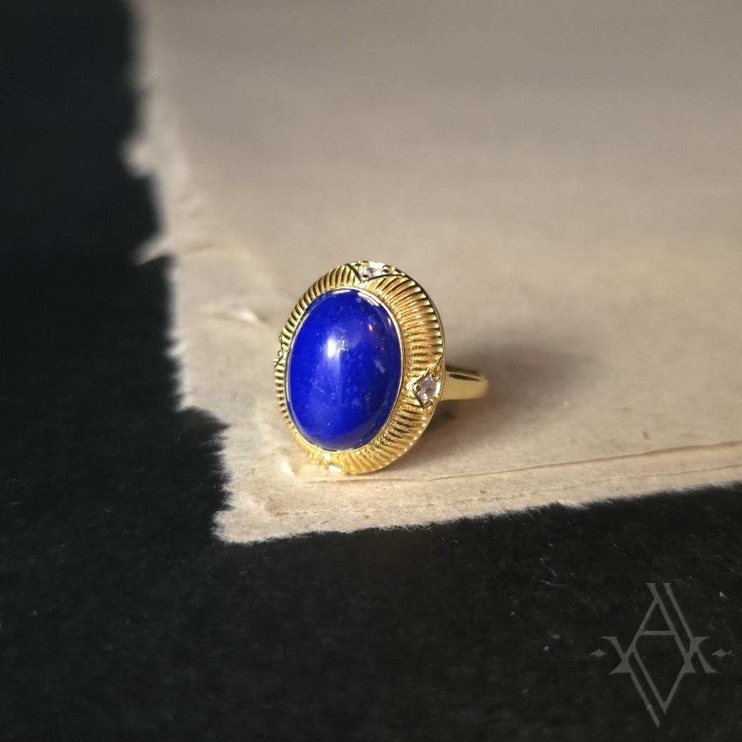 Bague argent 925 doré lapiz lazuli reglable artefact de vala