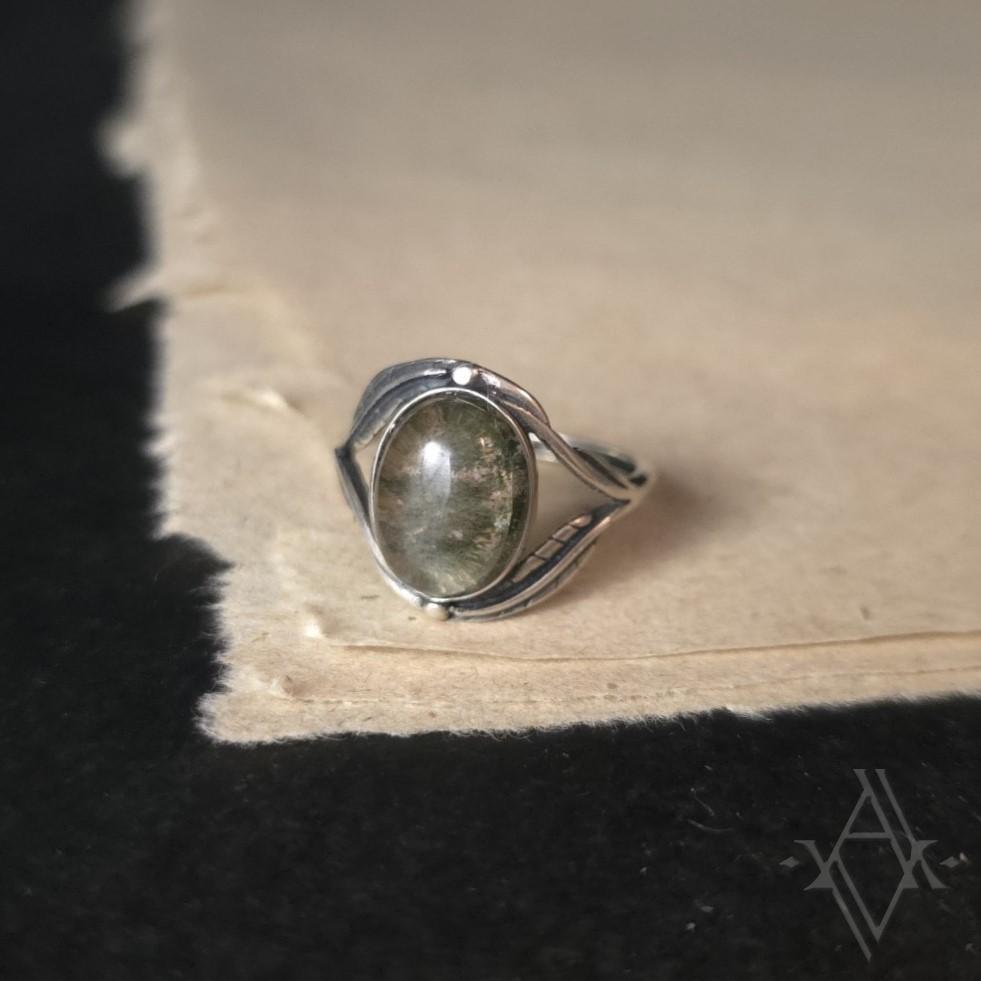 Bague argent 925 lodolite plume reglable artefact de vala