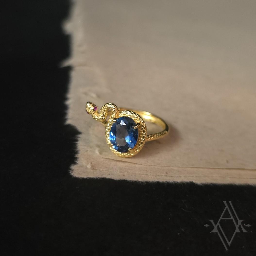 Bague argent 925 doré topaze blue london reglable artefact de vala