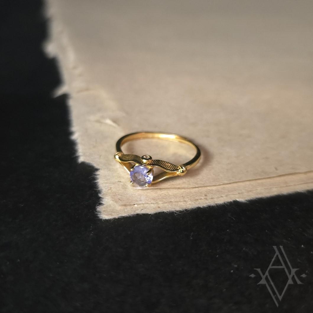 Bague argent 925 doré tanzanite reglable artefact de vala