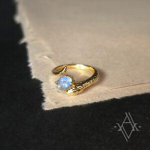 Bague argent 925 doré aigue marine reglable artefact de vala