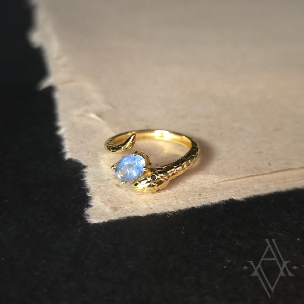 Bague argent 925 doré aigue marine reglable artefact de vala