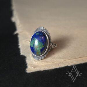 Bague argent 925 azurite reglable artefact de vala