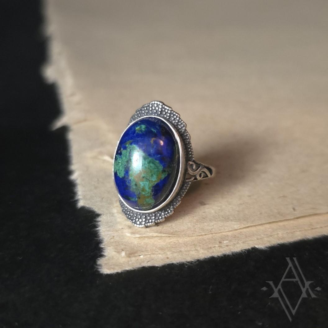 Bague argent 925 azurite reglable artefact de vala